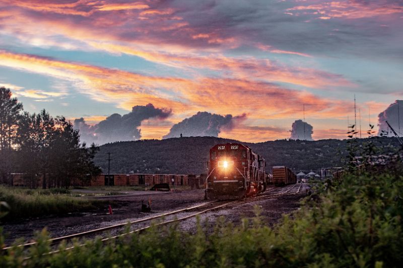 Train in Duluth at Sunset