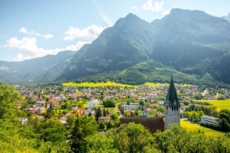 Balzers village and Gutenberg Castle in Liechtenstein