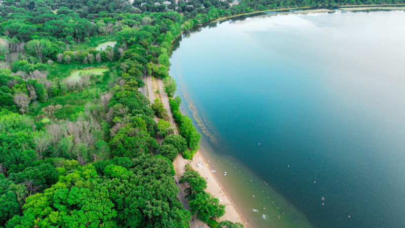 Aerial View of Lake Harriet Shoreline and Beach