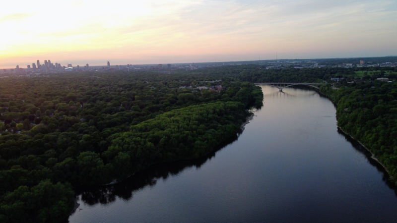 Aerial View of Mississippi Gorge Regional Park at Sunset