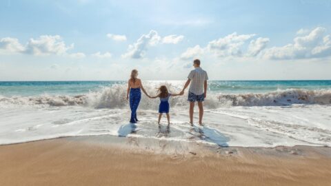 A family on a beach