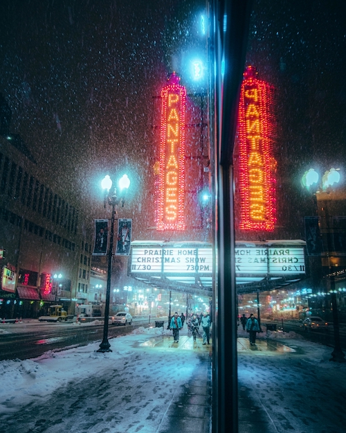Pantages Theater in Minneapolis During a Snowstorm