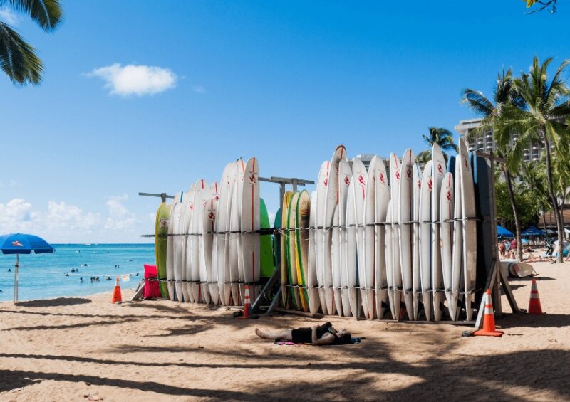 Surfboards at Waikiki Beach Honolulu