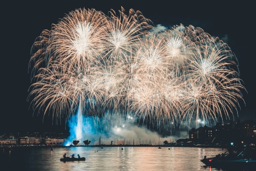 Fireworks and River in Geneva, Switzerland