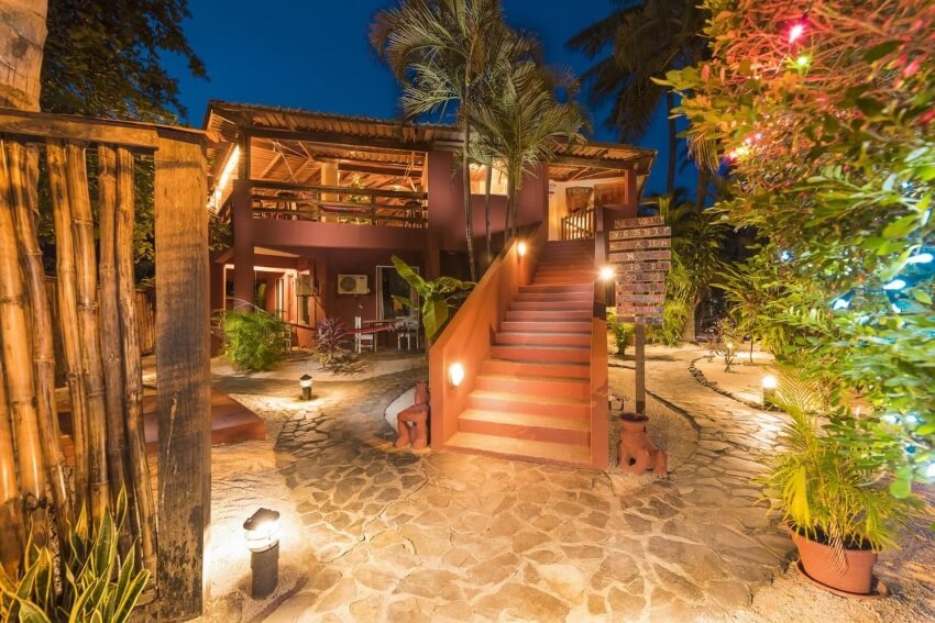 Wooden House and Staircase with Lights