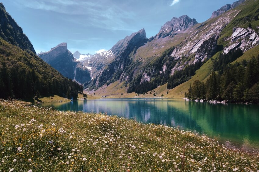 River and Mountain Range at Appenzell, Switzerland