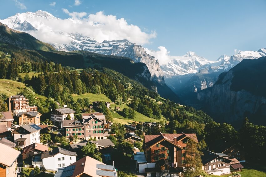 Town by the Mountains of Wengen, Switzerland