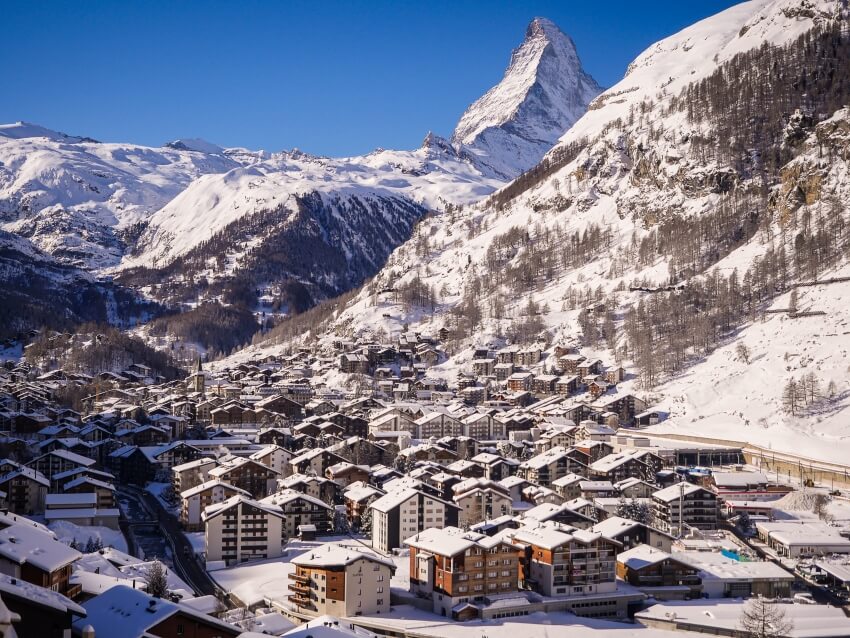 Town by the Mountains at Zermatt, Switzerland