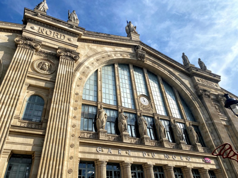 Neoclassical facade of Gare du Nord in Paris