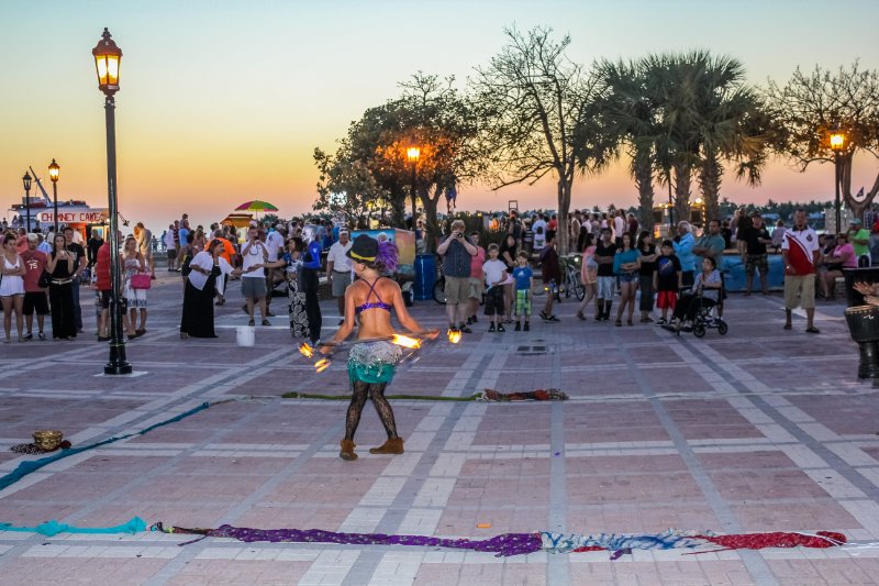 Crowd and a Performer in Mallory Square