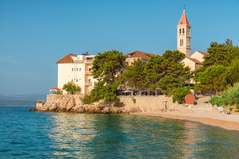 Beautiful view of Dominician monastery and Martinica beach on Adriatic sea