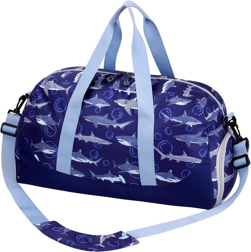 Blue shark print Choco Mocha Kids Duffle Bag