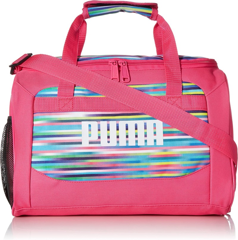 Pink and blue PUMA Kids' Evercat Transformation Duffel Bag