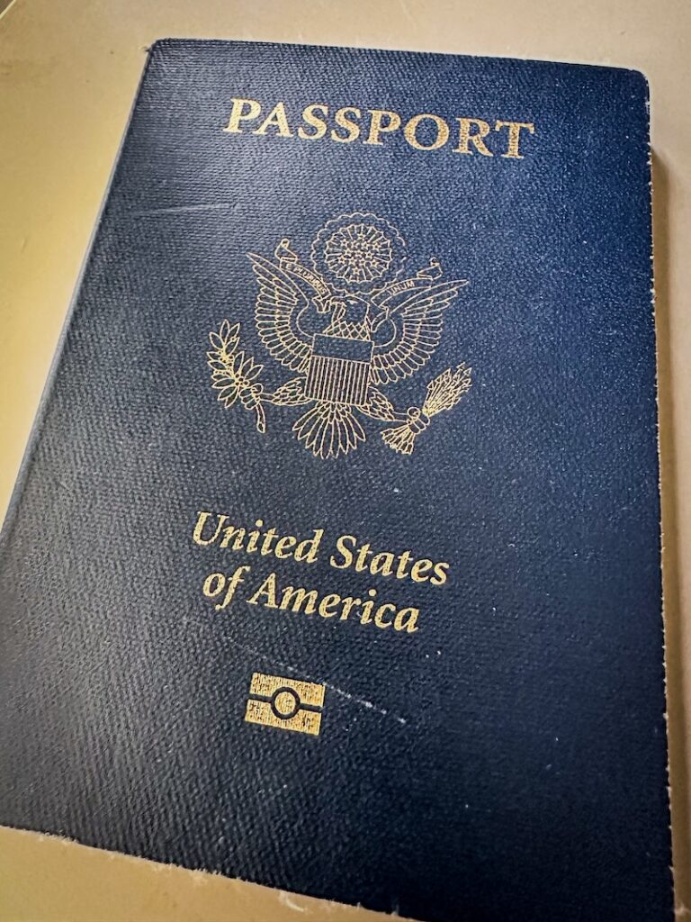 United States Passport Cover with Gold Embossed American Eagle Emblem, Title PASSPORT and United States of America