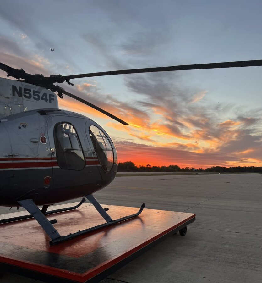 Helicopter at sunset