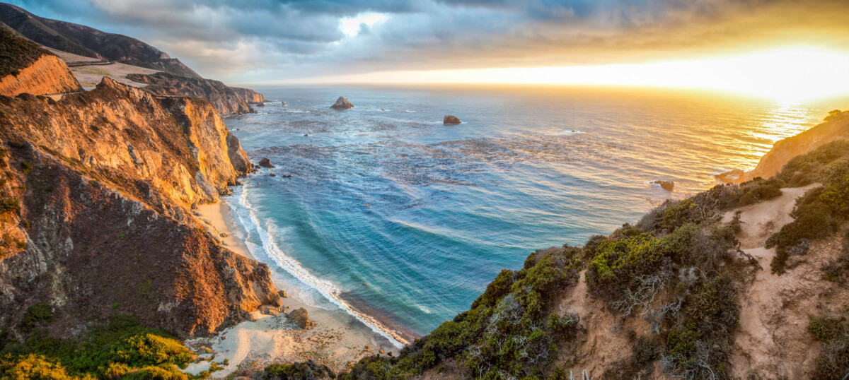 Big Sur coastline and sunset view in California