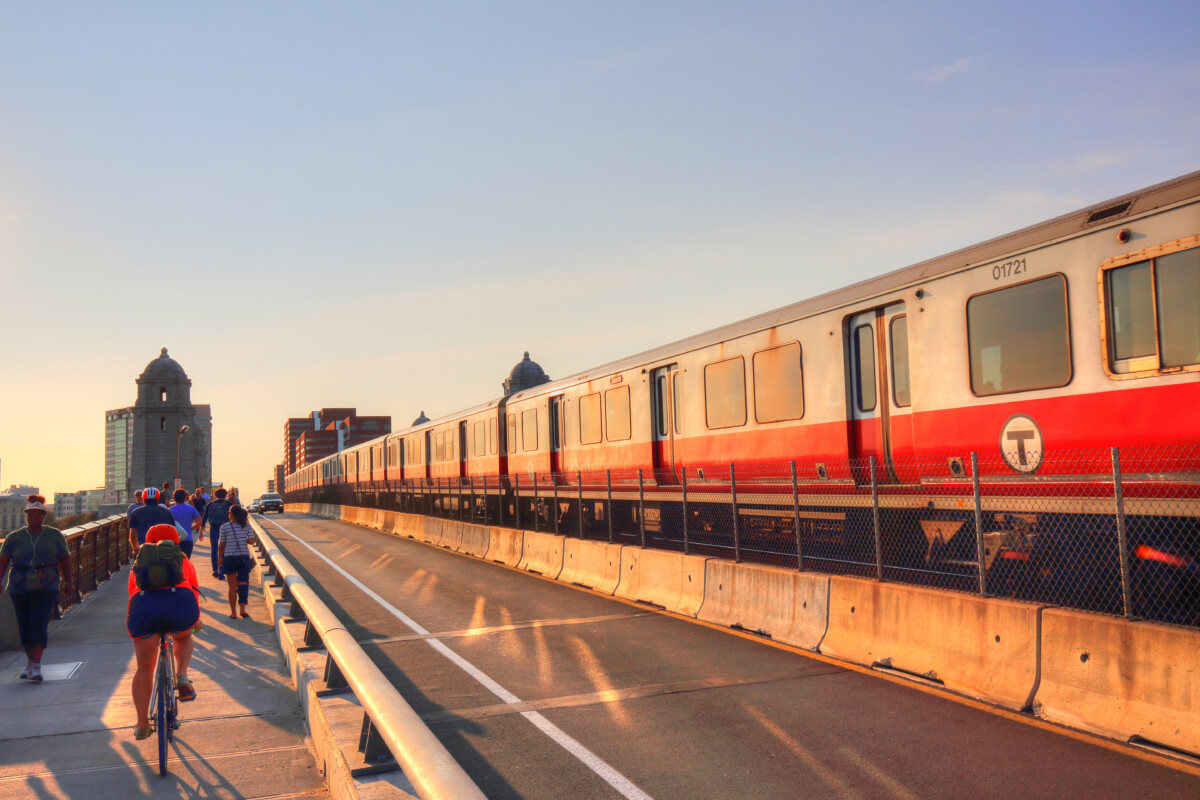 Train passing Boston Longfellow bridge