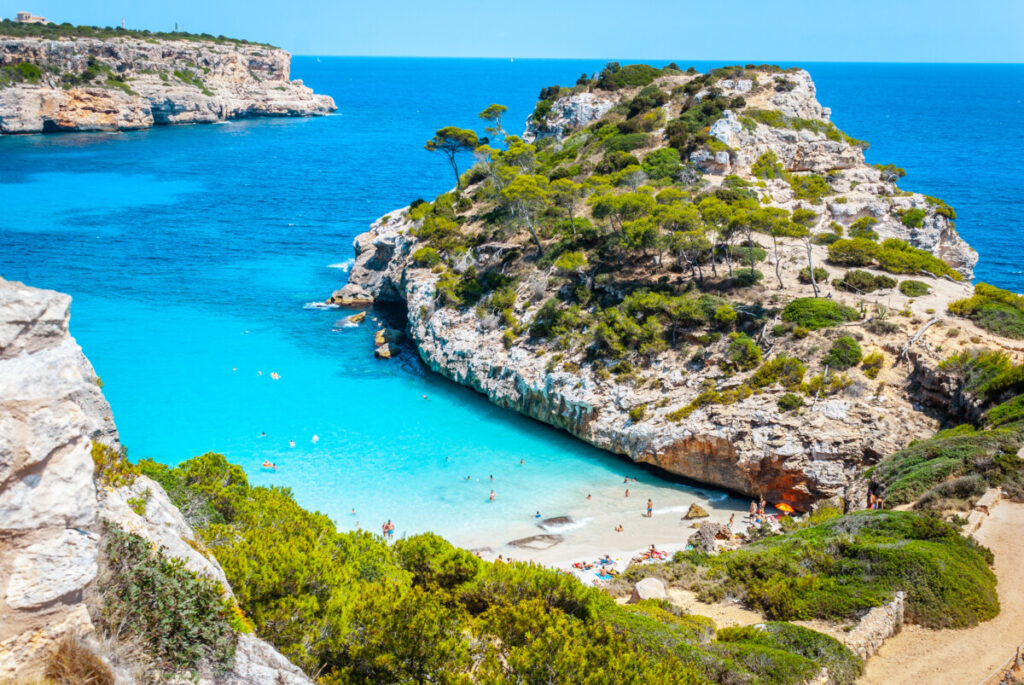 Aerial view of Caló des Moro Beach, Mallorca, Spain