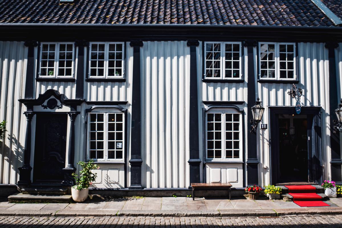 Historic wooden building with traditional architecture in charming Stavanger, Norway