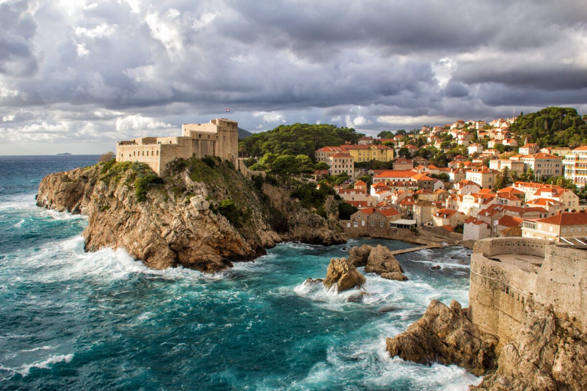 Aerial view of the city of Dubrovnik Croatia and the shore