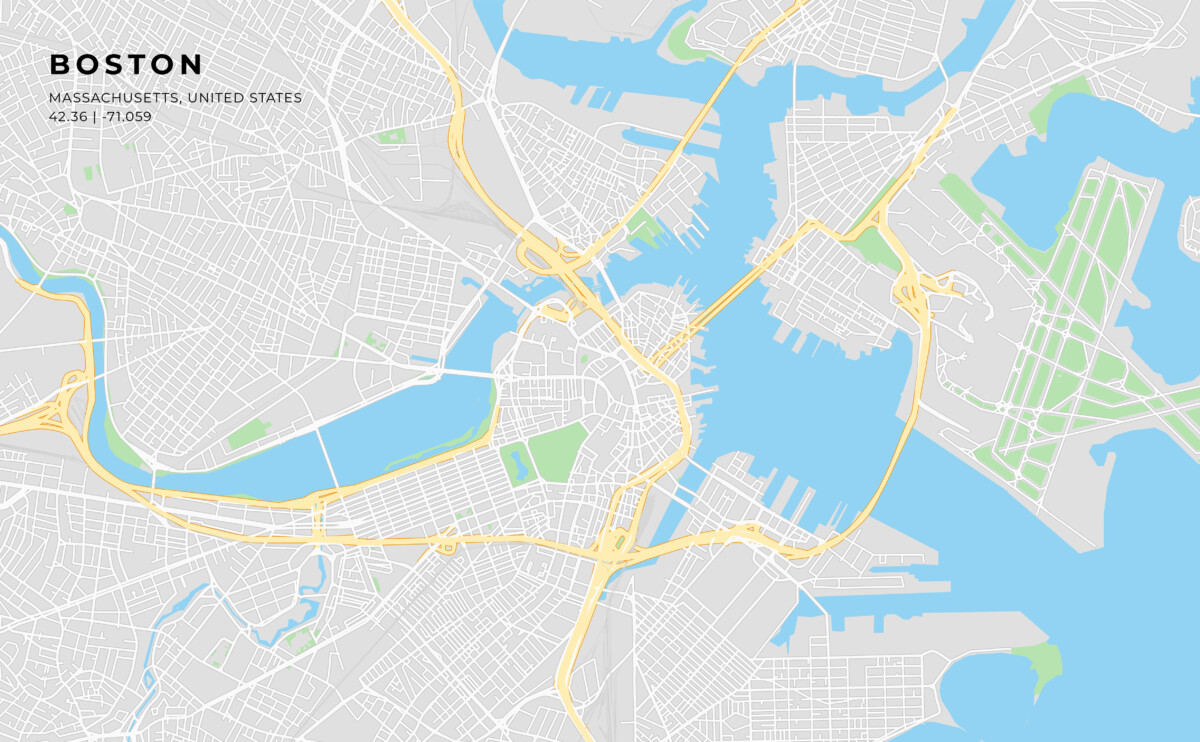 Street map to show how to get around boston in a car