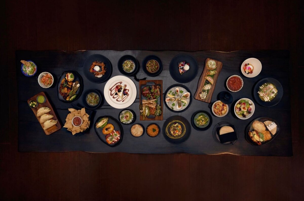 Aerial view of different dishes served in Javier's