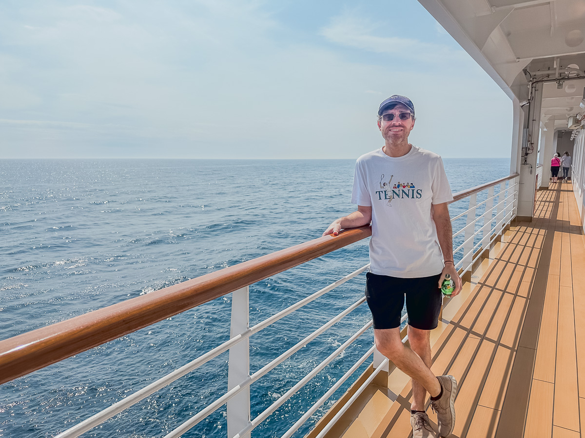 Kyle Kroeger of ViaTravelers enjoying view onboard MS Rotterdam in North Sea, photo by Kyle Kroeger