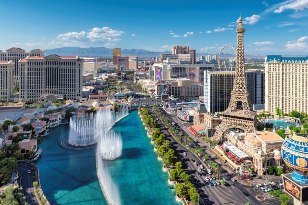 An aerial view of the Las Vegas Strip in the daytime