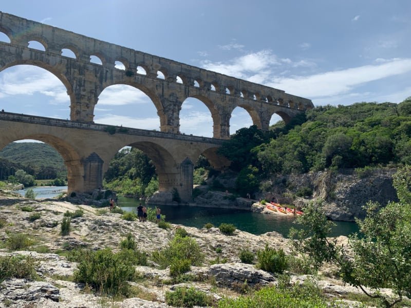 Roman arches of Pont du Gard above the Gardon River