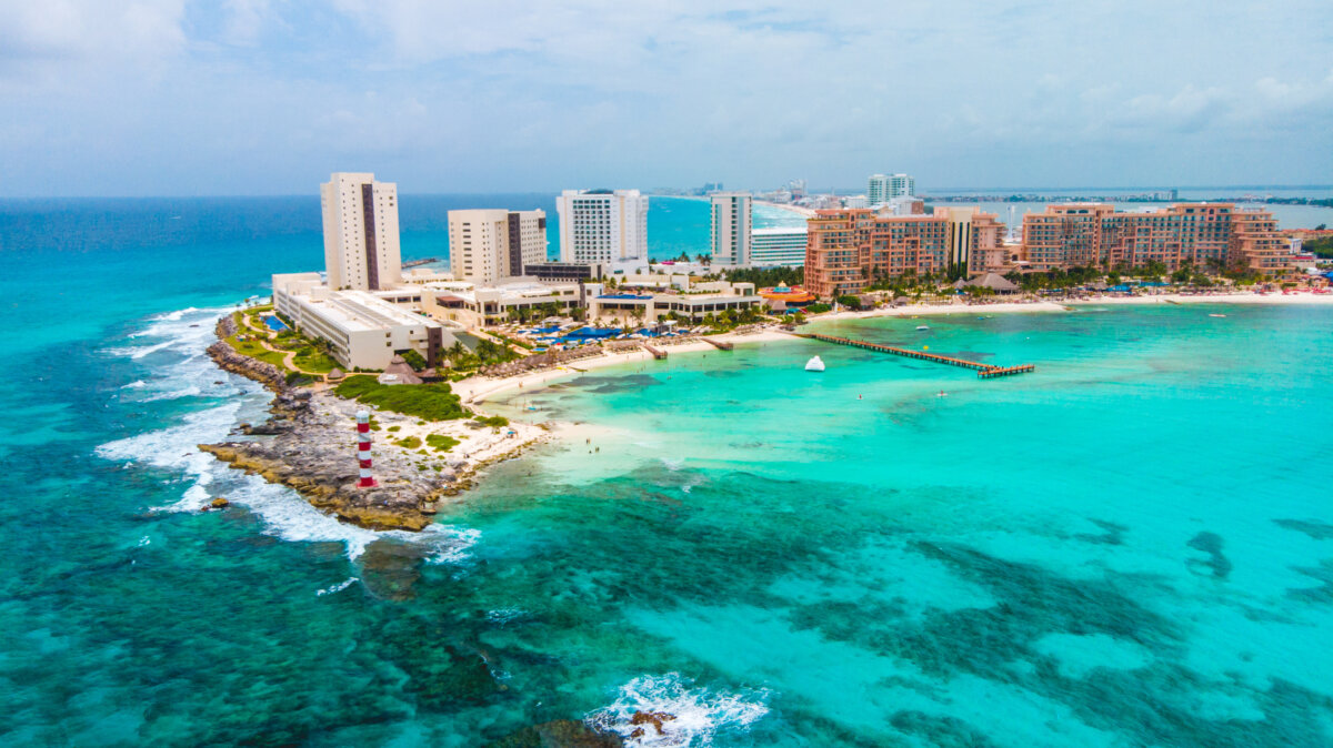 Aerial view of Punta Norte beach, Cancun, México