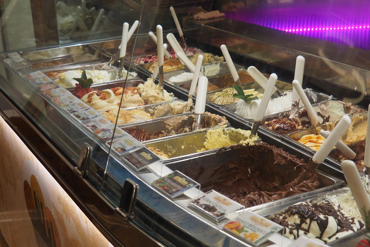 Authentic Italian gelato selection in San Gimignano gelateria