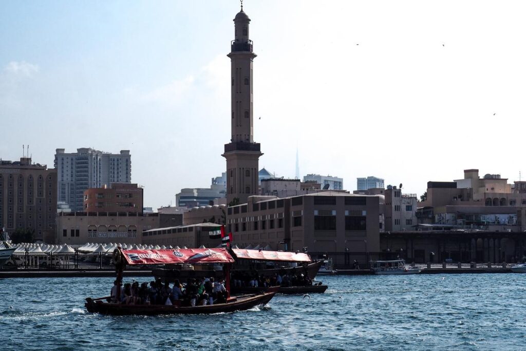 Traditional wooden abra at Deira Old Souk Marine Transport Station on Dubai Creek