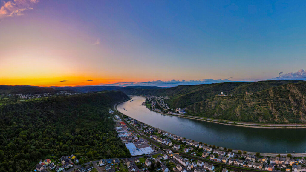 Aerial View of the Upper Middle Rhine Valley at Sunset