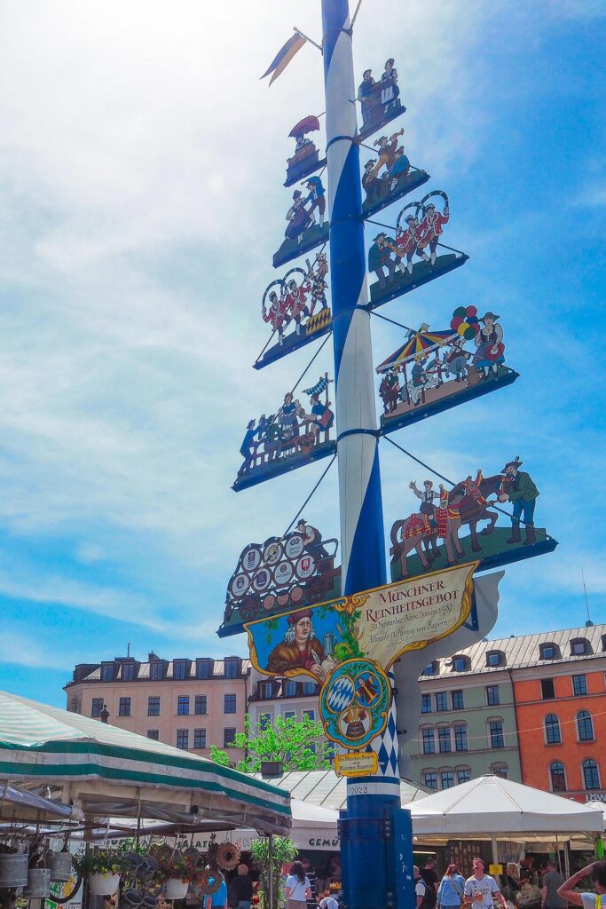 Maypole Celebrating Munich's Beer Purity Law at Viktualienmarkt