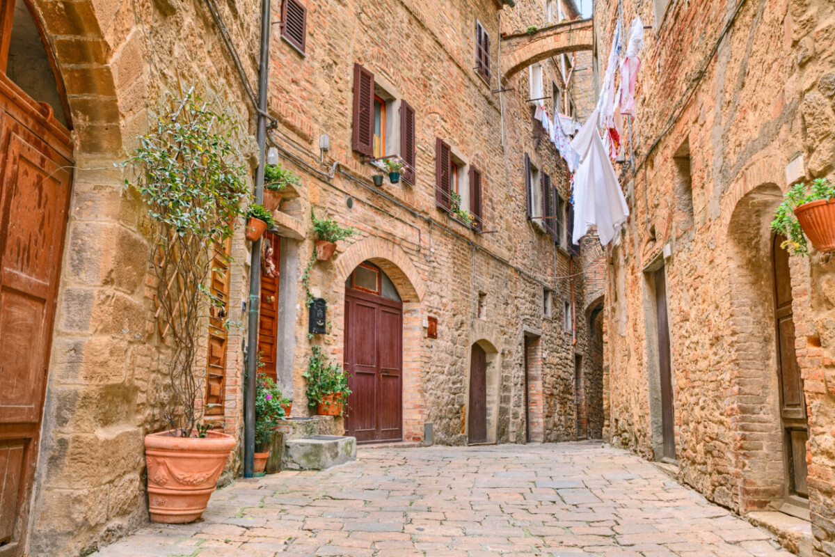 Cobbled stoned street in Volterra Street, Tuscany, Italy